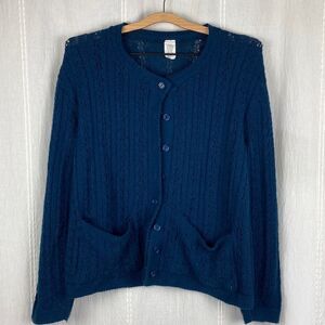 Women’s knit cardigan navy blue buttons and pockets Vintage Large